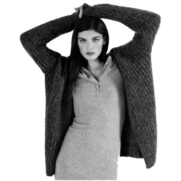 ZARA Henley Heather Gray Ribbed Polo Neck Soft Midi Dress Scandi Girl Size M - Picture 3 of 16